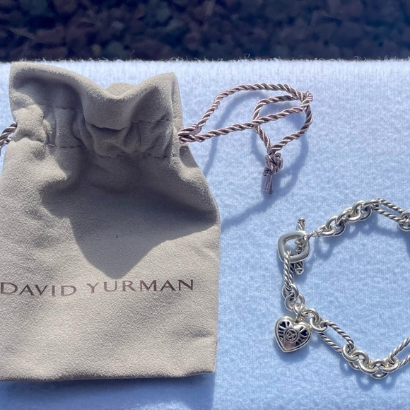 David Yurman 18K Gold Sterling Silver Heart Charm Bracelet - Picture 6 of 7